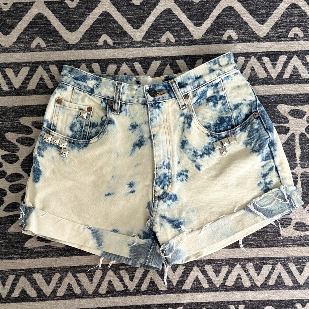 Denim Tie-Dye Women Shorts Custom made In Australia Studded and Washed size 4